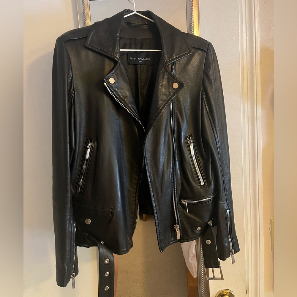 Nour Hammour lambskin black leather jacket